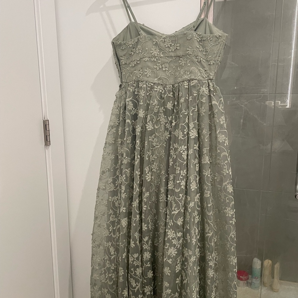 BHLDN Sage Green Lace Spaghetti Strap Dress - Picture 3 of 8